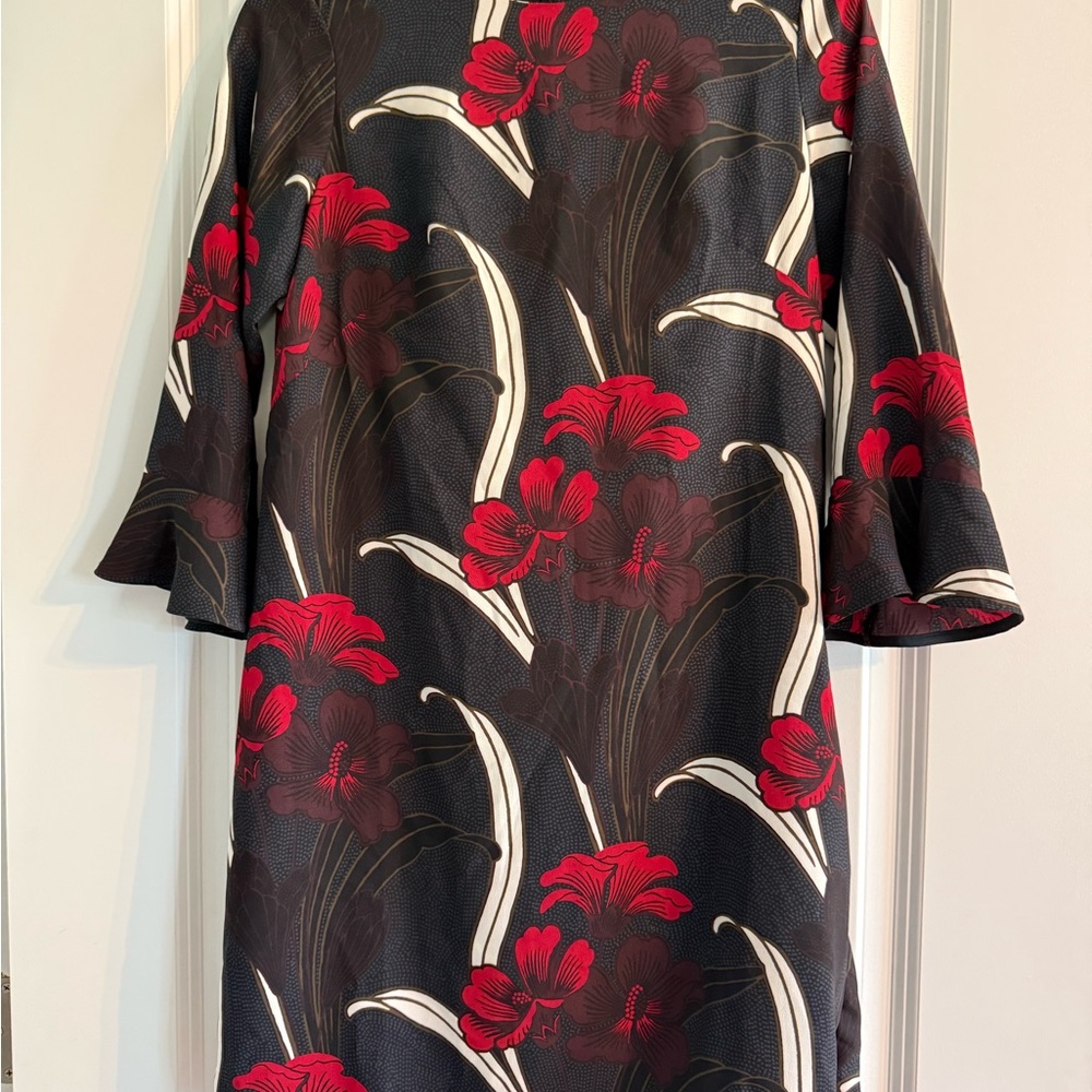 Ann Taylor Black Midi Dress with Red Floral Print